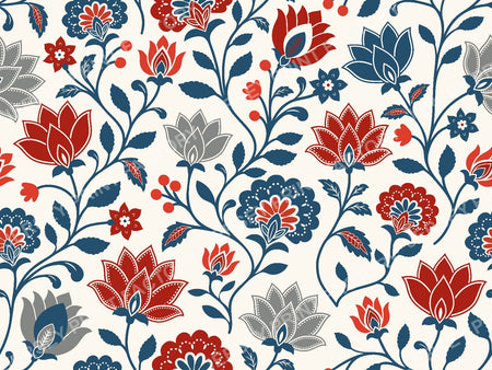 Chintz Revival Navy Red Flowers Fabric
