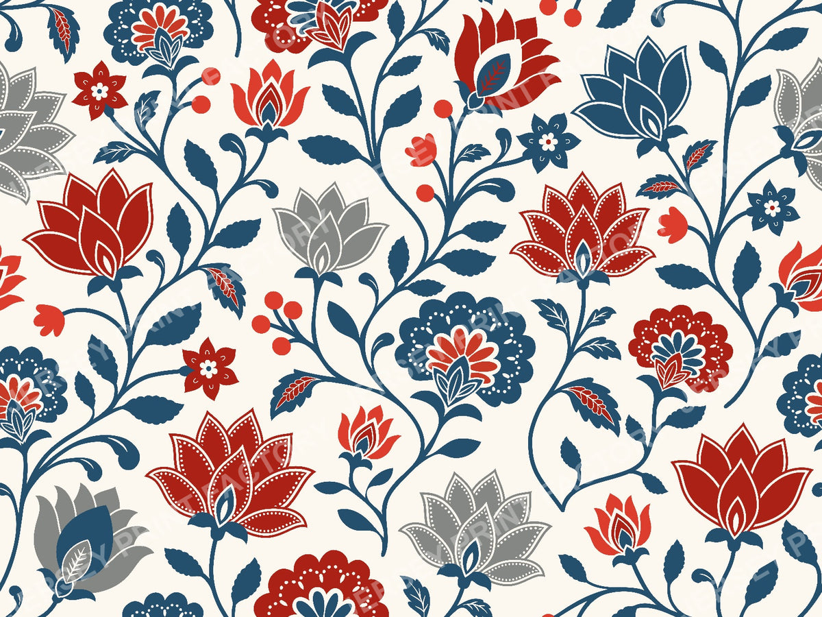 Pattern Chintz Revival Navy Red Flowers Fabric