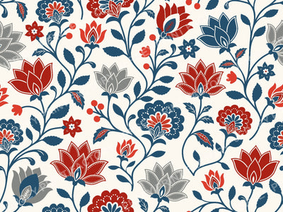 Pattern Chintz Revival Navy Red Flowers Fabric