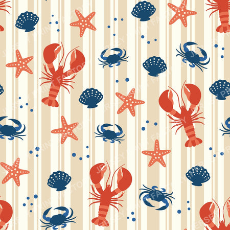 Modern Nautical Lobsters Crabs Cream Fabric