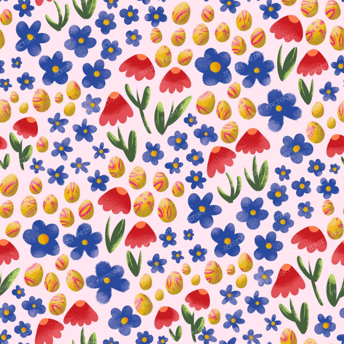 Ditsy Floral and Easter Eggs - Bright on Turquoise — Bright on Pink