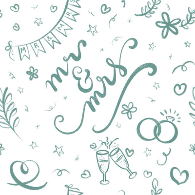 Sage Green Wedding Doodles Mr and Mrs — Sage green on white