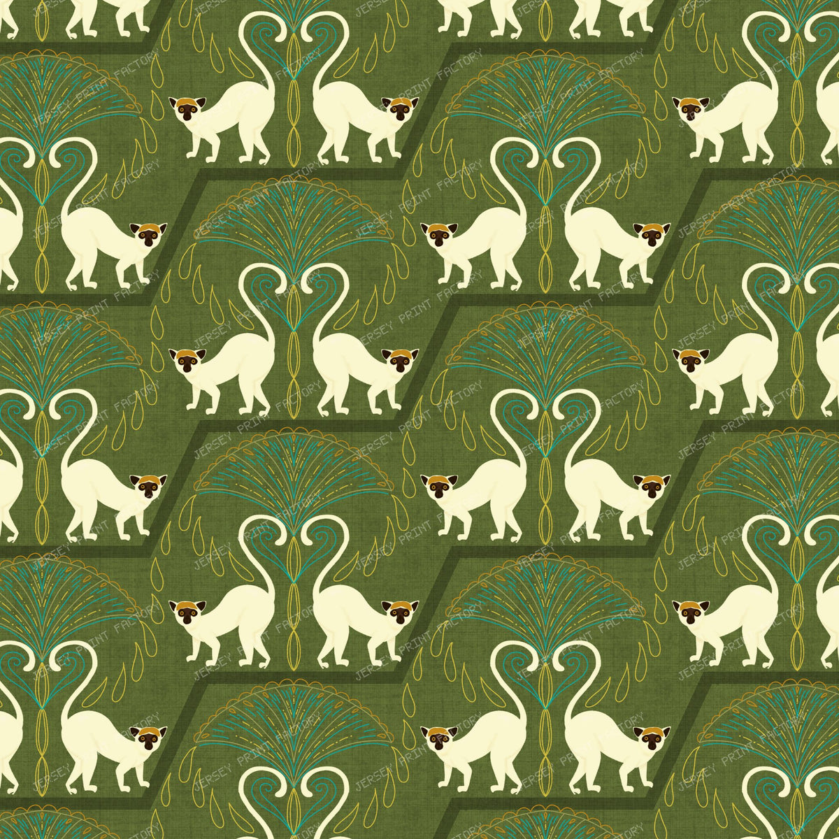Golden Lemur Ogee/ Art Deco Jungle Pattern
