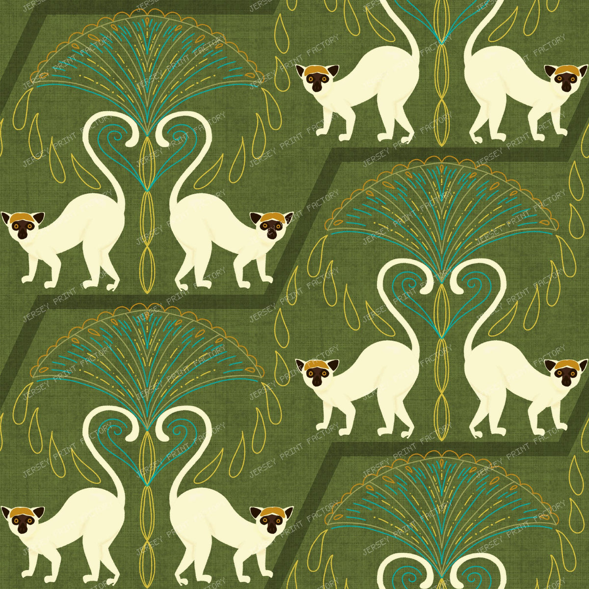 Golden Lemur Ogee/ Art Deco Jungle Pattern