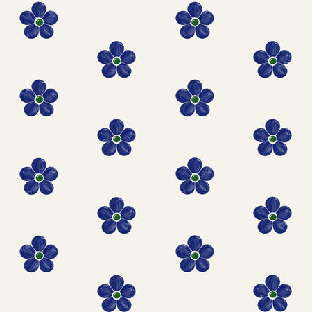 Polish Pottery Simple Daisy Flowers On Dark Cobalt Blue