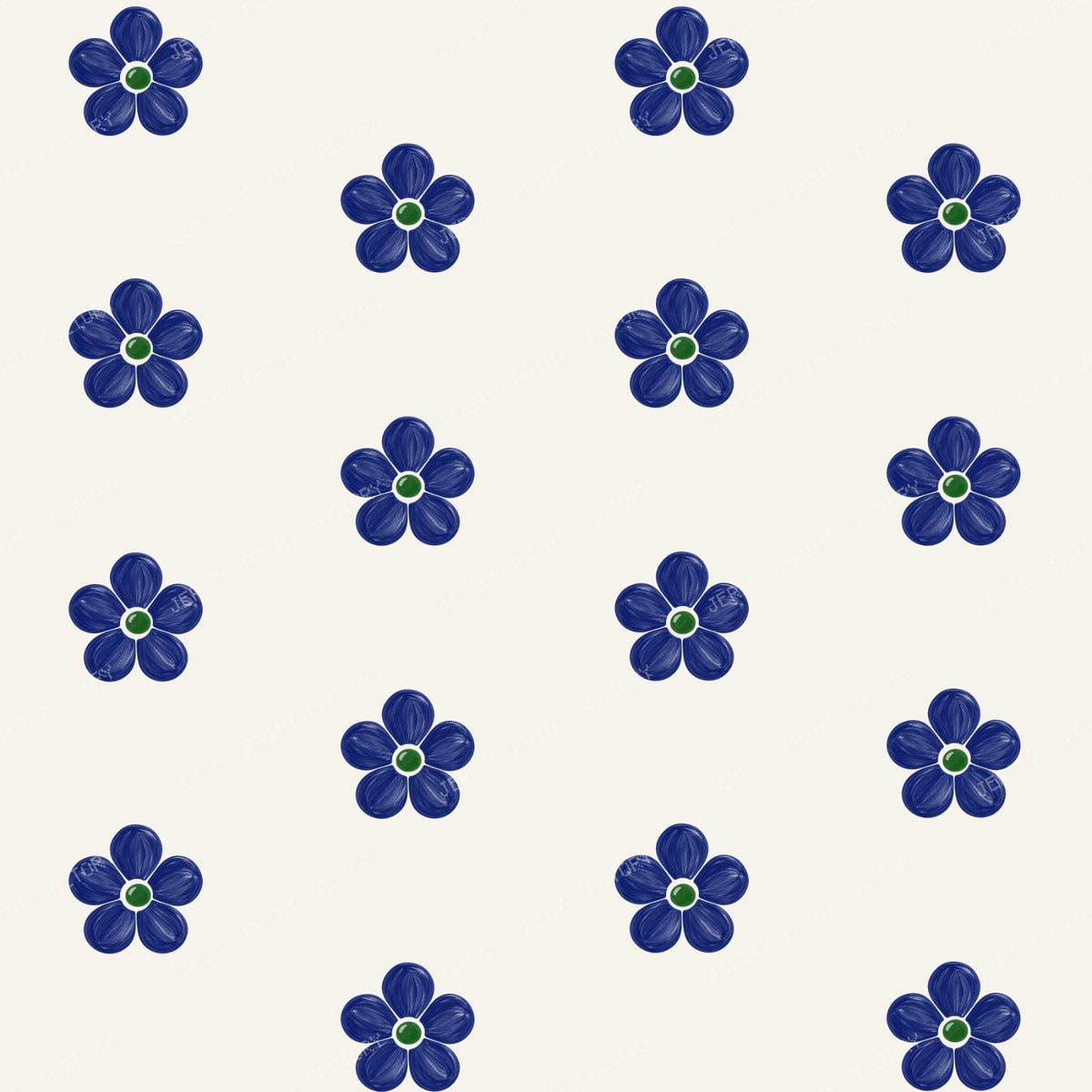 Polish Pottery Simple Daisy Flowers On Dark Cobalt Blue