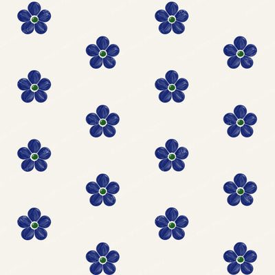 Polish Pottery Simple Daisy Flowers On Dark Cobalt Blue
