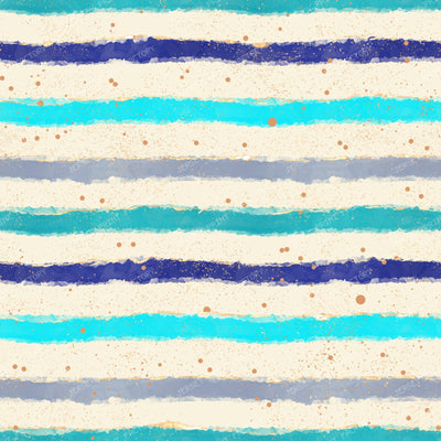 Deep Ocean Stripes Watercolor Brushstroke Waves with Gold Speckles — Cream