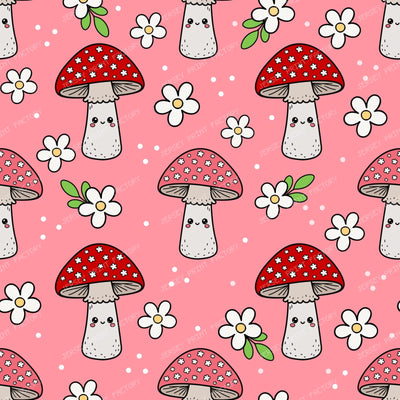 Cute Kawaii Mushrooms in Pink