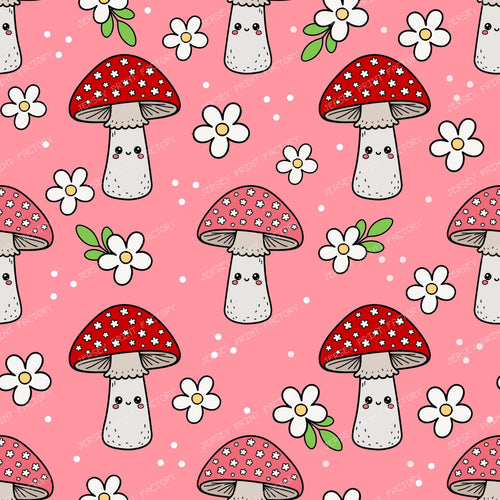 Cute Kawaii Mushrooms in Pink