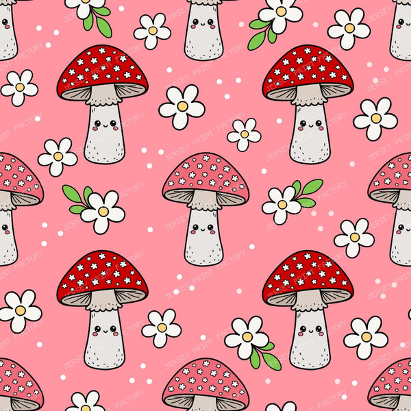 Cute Kawaii Mushrooms in Pink