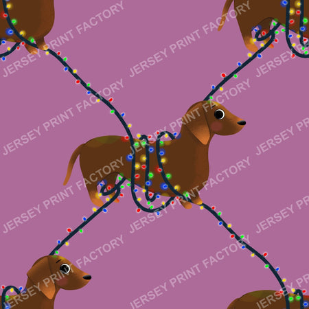 Sausage Dog in String Lights - Winter Weiner Festive Diamonds on Purple