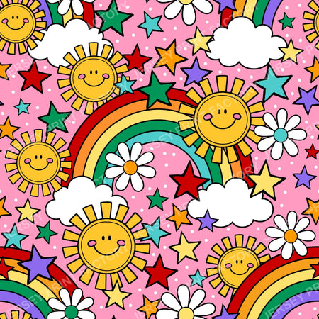 Sunshine And Rainbows Happy Sky Doodles Pink