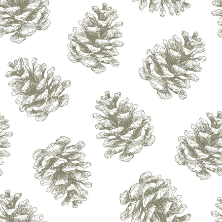 Pine Cone Tossed - Winter Woodland Rustic Cabincore - Sage Green — Sage Green and White