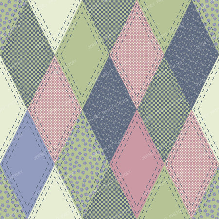Folk Art Patchwork Floral Applique Pattern multi pink