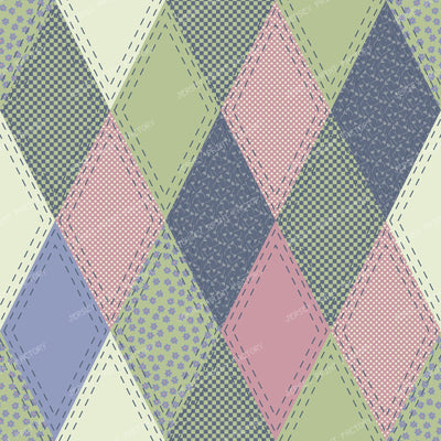 Folk Art Patchwork Floral Applique Pattern multi pink