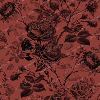 Climbing Roses Floral Botanical Monochromatic Pattern on Brown