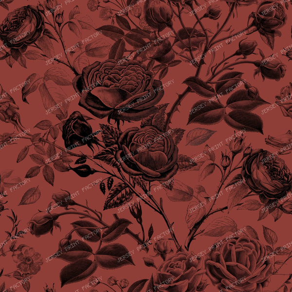Climbing Roses Floral Botanical Monochromatic Pattern on Brown