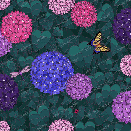 Stained Glass Hydrangea Garden — Moonlit Pewter Swallowtail Butterfly