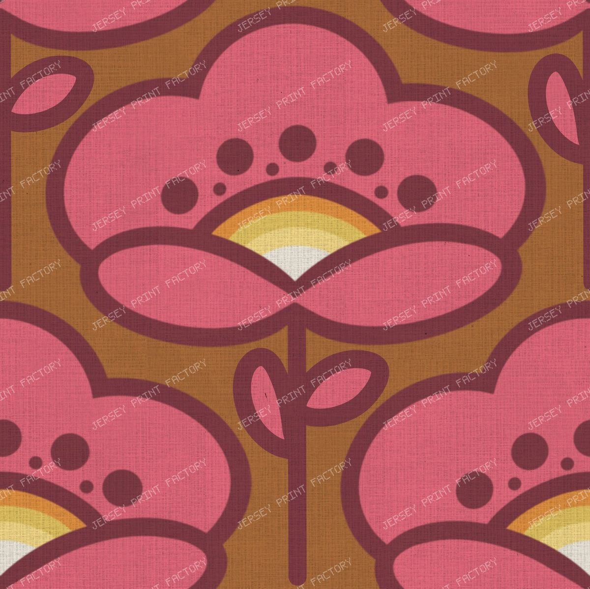 Pink Retro 70s Floral on Deep Brown Background Vintage Bold Flower Pattern — on Retro Brown