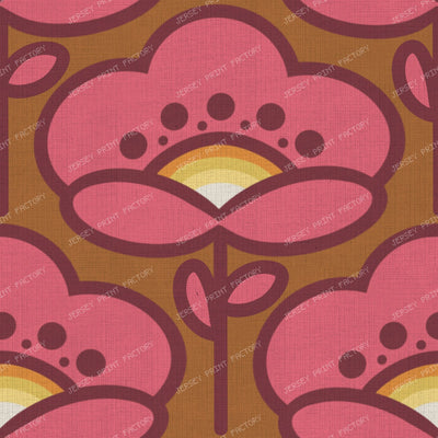 Bold 70s Pink Flower Vintage Retro Mod Floral Design On Dark Chocolate Brown — on Retro Brown