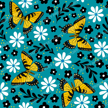 Yellow Tiger Swallowtail Butterfly Floral on Turquoise