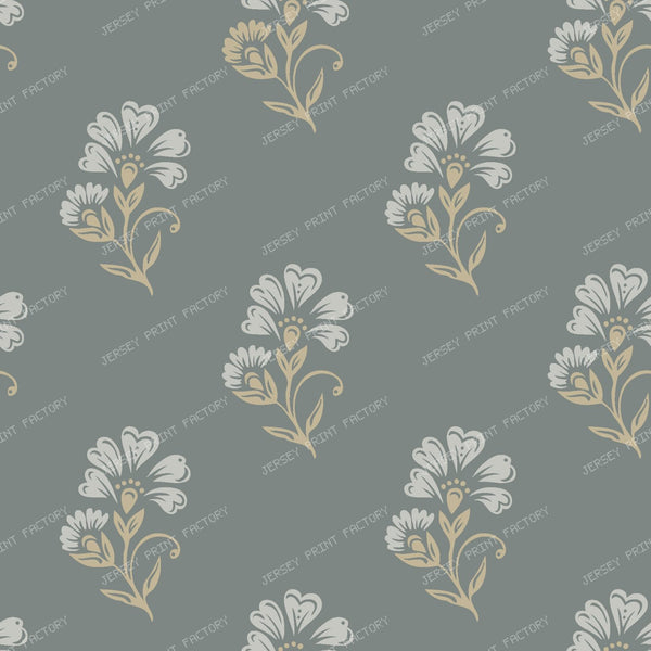 Beatrice   3 Colour Block Print Floral   Gray Green