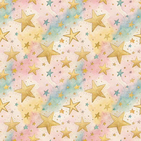 Pop Art Blue And Black Flowers — Gold Stars Pale Pastel Colors
