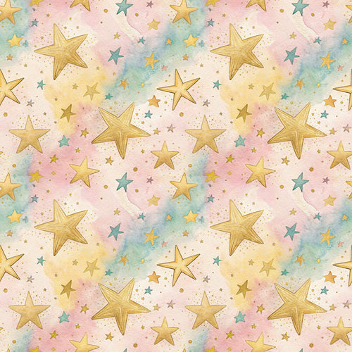 Pop Art Blue And Black Flowers — Gold Stars Pale Pastel Colors