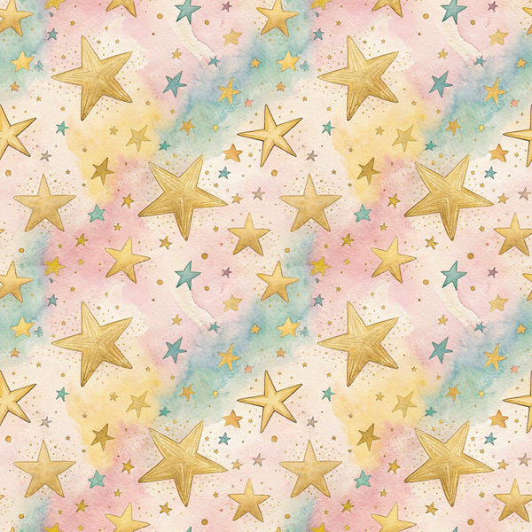 Pop Art Blue And Black Flowers — Gold Stars Pale Pastel Colors