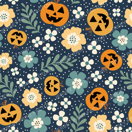 Pretty Fall Pumpkin Jackolantern Floral In Turquoise