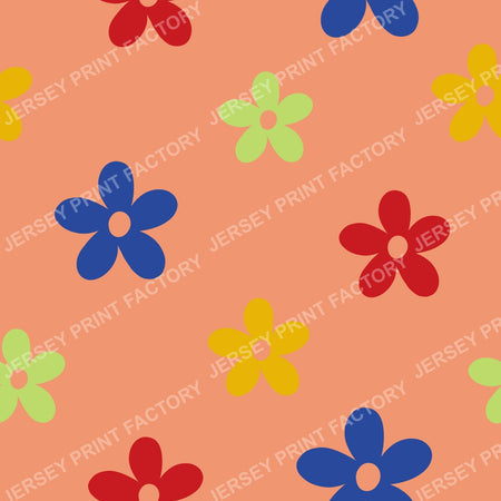 Bright simple flowers on orange