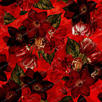 Classic Baroque Garden with Victorian Blooms and Grandmillennial Elegance - Red