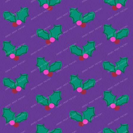 Festive Holly leaves and berries on Bright Purple