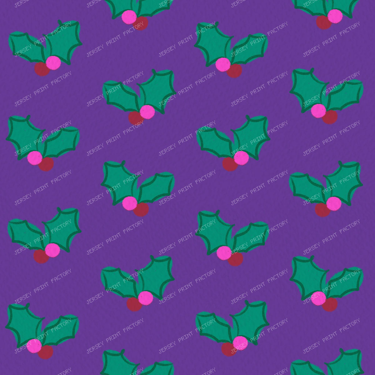 Festive Holly leaves and berries on Bright Purple