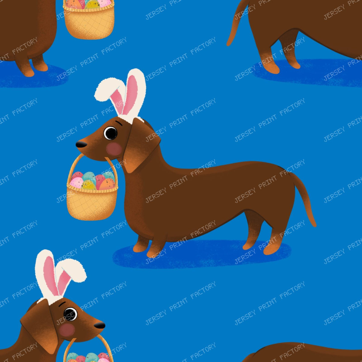 Easter Sausage dog bunny, dachshund with easter basket - Purple — Bright Blue