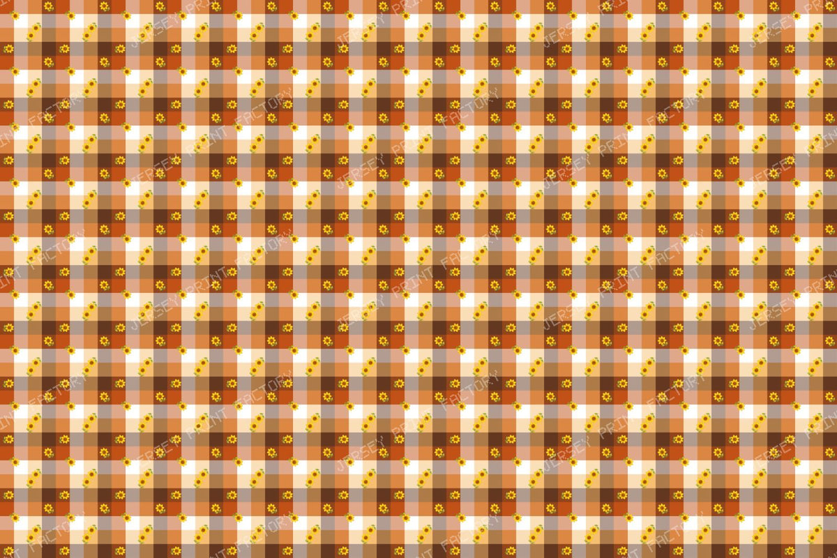 Rustic sunflowers on rust buffalo check pattern