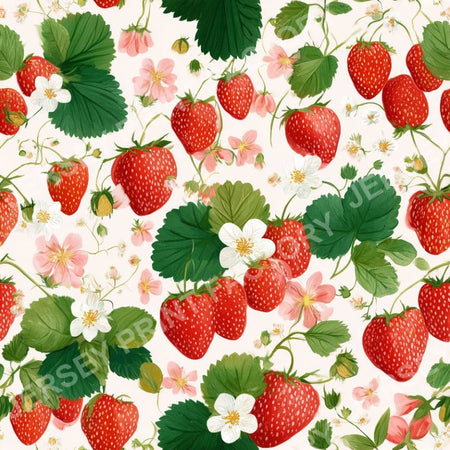 Strawberry Vines  Red Green on White