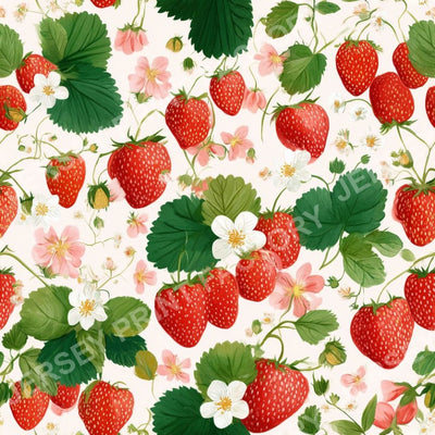 Strawberry Vines  Red Green on White
