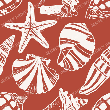 Mediterranean Seashell And Starfish Toile Sun Baked Terracotta