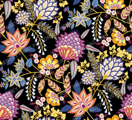 Modern Contemporary Chintz Floral Black