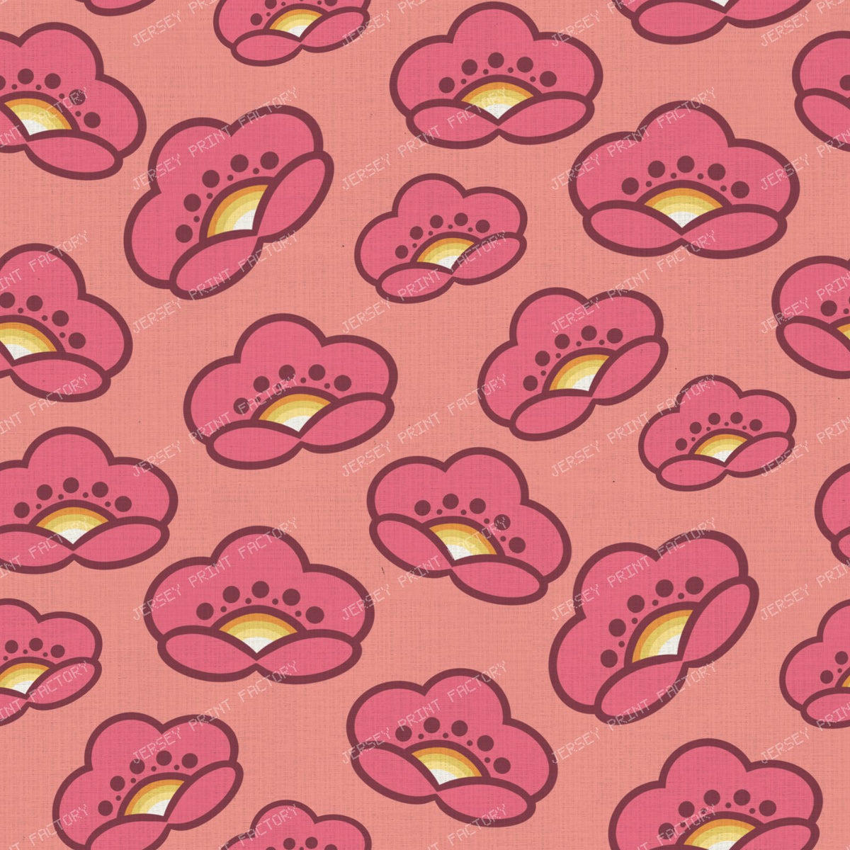 1970s Pink Mod Flowers - Retro Floral on Cool Gray — on Pastel Pink