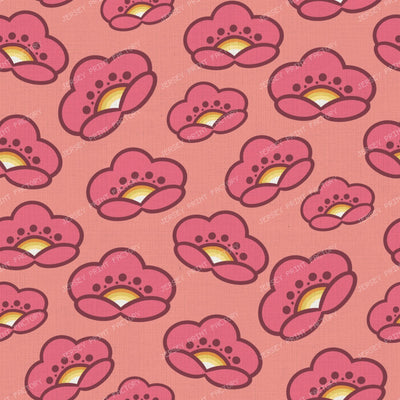 1970s Pink Mod Flowers   Retro Floral On Cool Gray — on Pastel Pink