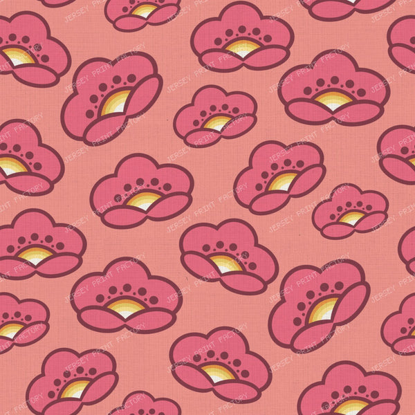 1970s Pink Mod Flowers - Retro Floral on Cool Gray — on Pastel Pink