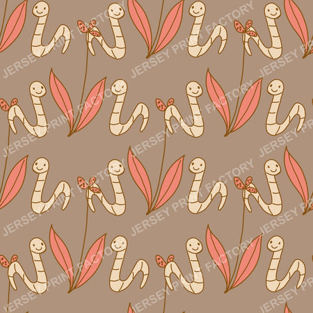Happy Worm & Leaf Pattern — Taupe