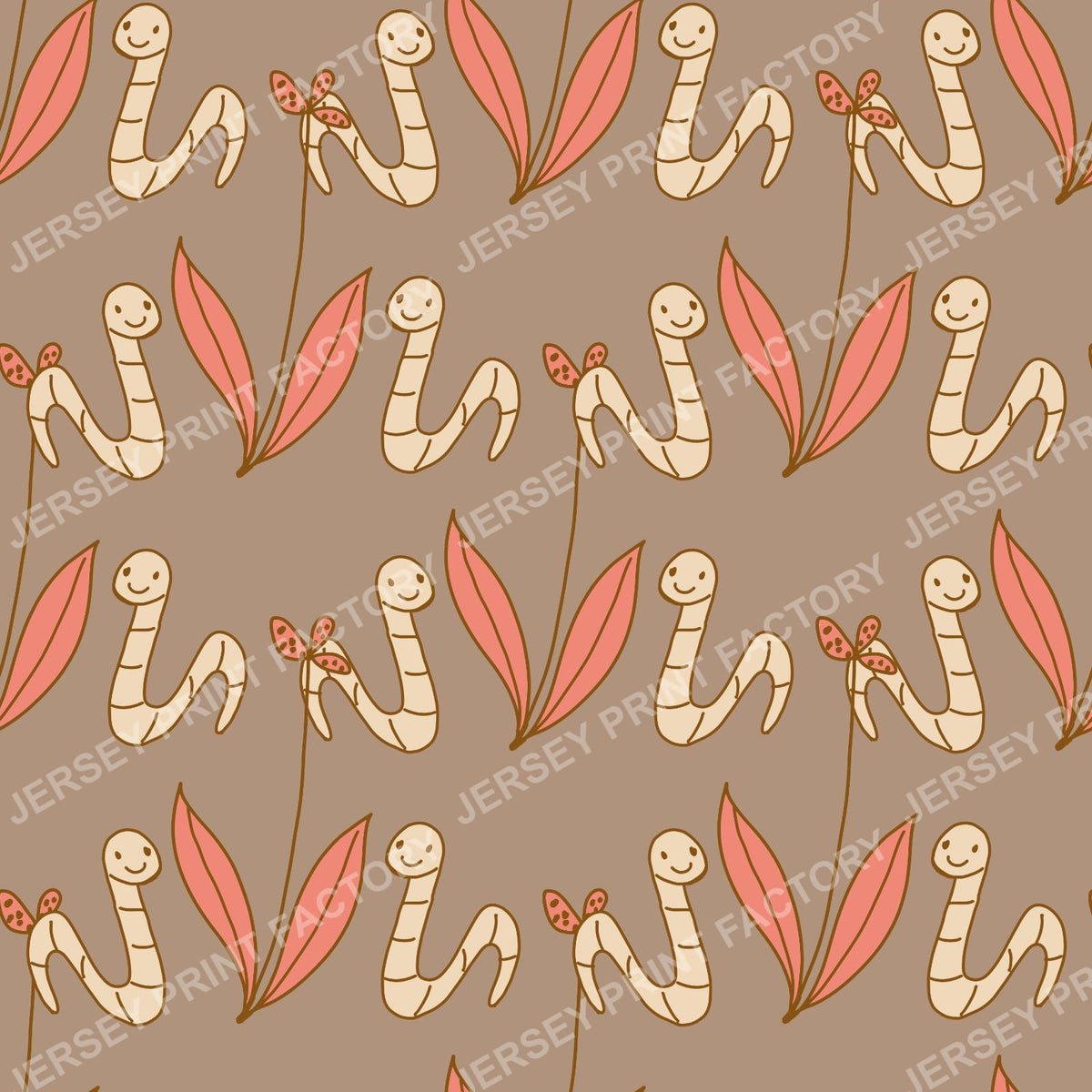 Happy Worm & Leaf Pattern — Taupe