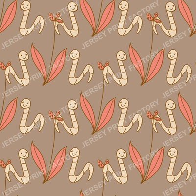 Happy Worm & Leaf Pattern — Taupe