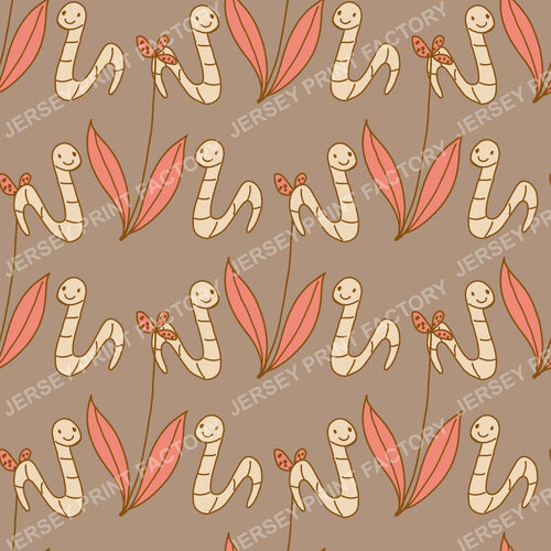 Happy Worm & Leaf Pattern — Taupe