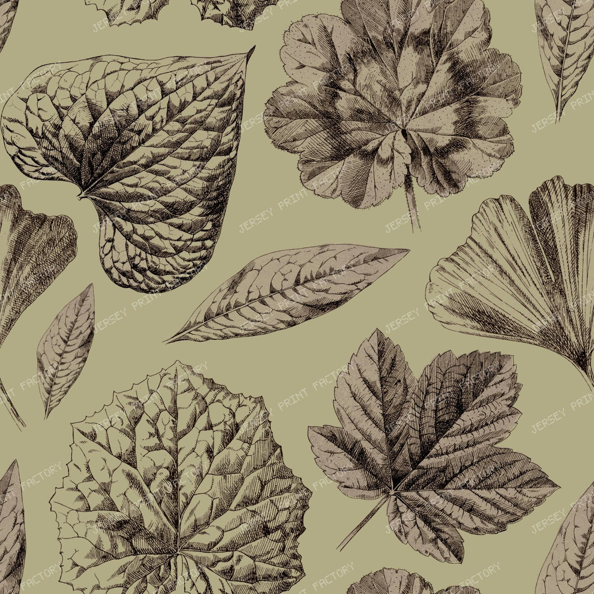 Forest Tree Leaves Botanical Pattern - Khaki