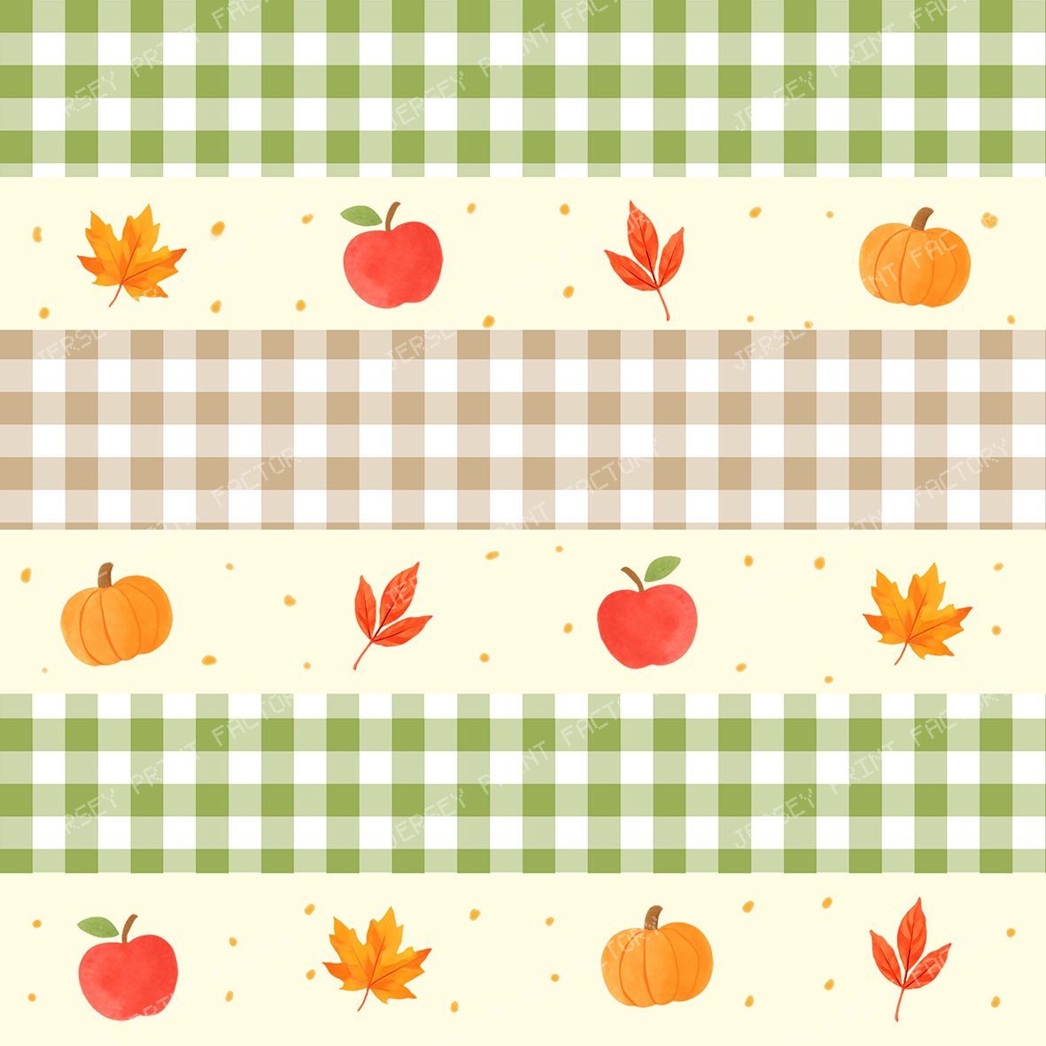 Cozy fall borders stripes with leaves, pumpkins and ginghams